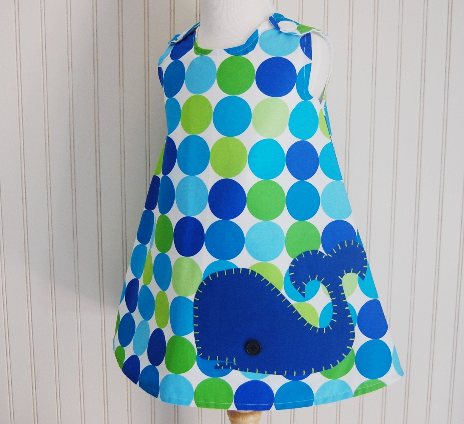 Whale Jumper Dress in Blue and Green - Size 3T - The Trendy Tot