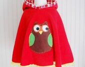Owl Poncho Cape in Red with Apple Hood - Size 12mos-2T, 3/4T, 5/6 - by The Trendy Tot