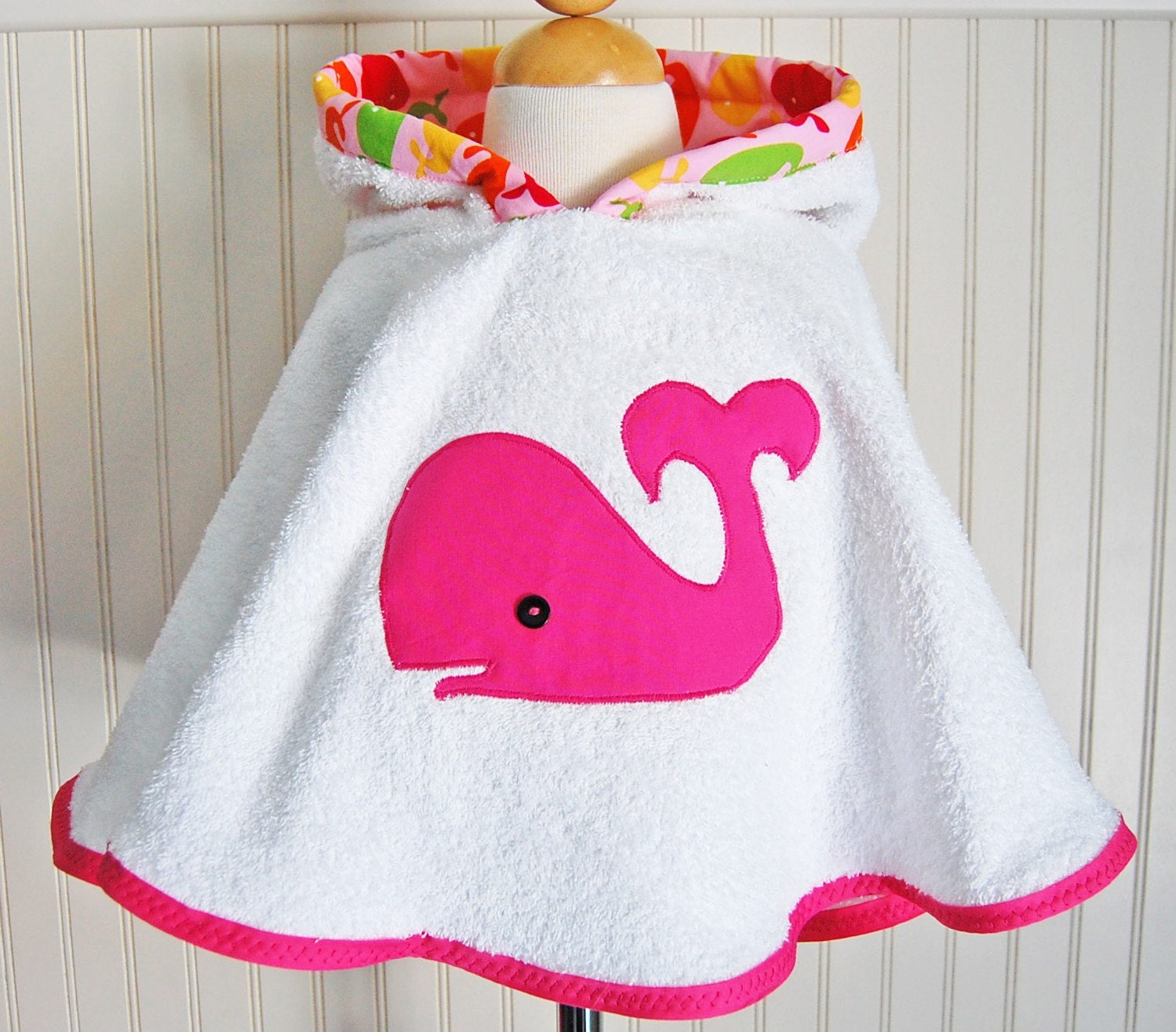 Pink Whale Swimsuit Terry Cover Up with Hood 12mos-2T, 3 / 4T, 5 / 6 by The Trendy Tot