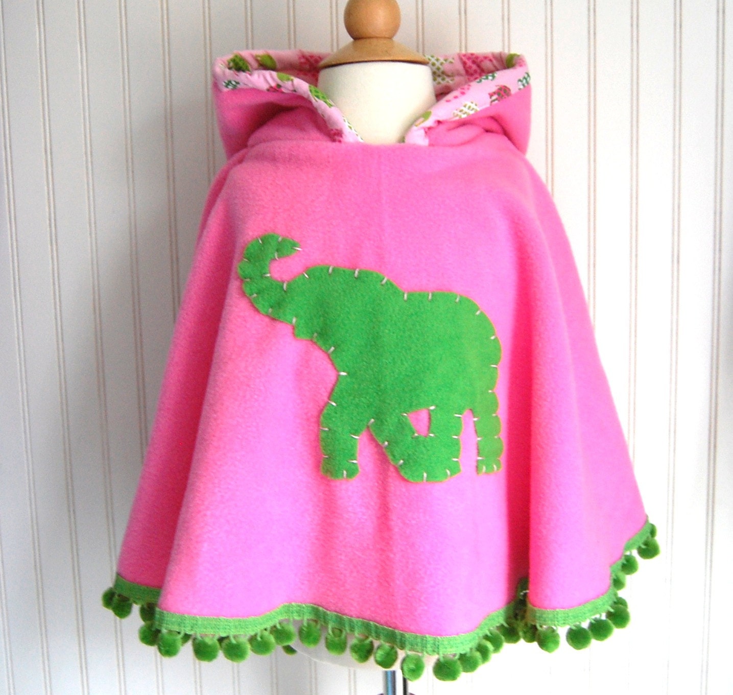 Elephant Fleece Cape Poncho with Hood -  Size 12mos-2T, 3/4T, 5/6  by The Trendy Tot