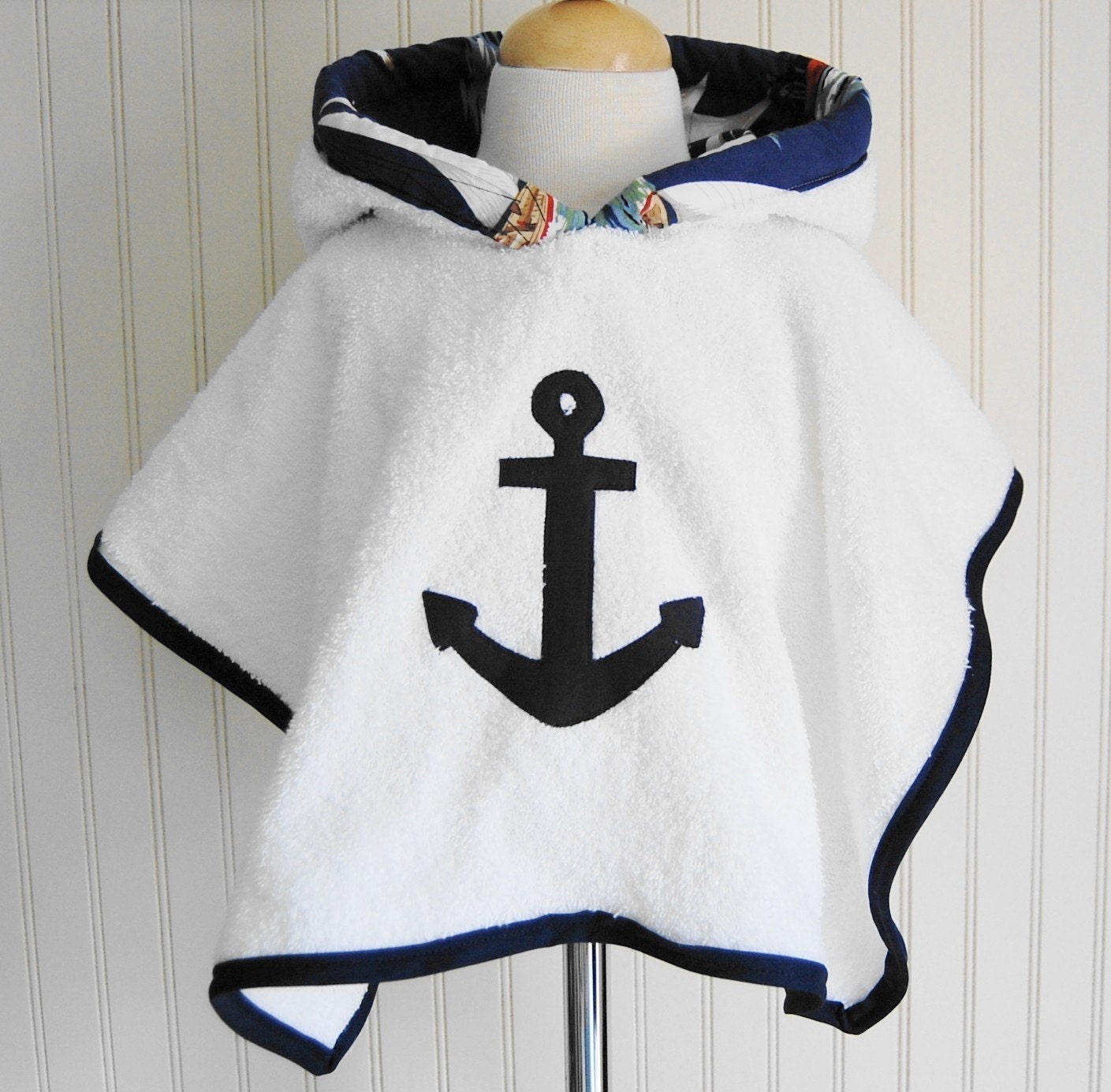 Anchor Swimsuit Terry Cover Up with Navy Sailboat Hood - Hurricane Sandy Relief - Size 12-2T, 3/4, 5/6 by The Trendy Tot