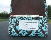 Coupon Purse Organizer Baby Blue on Chocolate Damask Fabric