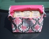 Mega Large Coupon Organizer Holder Black and Candy Pink Duck Canvas Fabric Damask PinK Lining