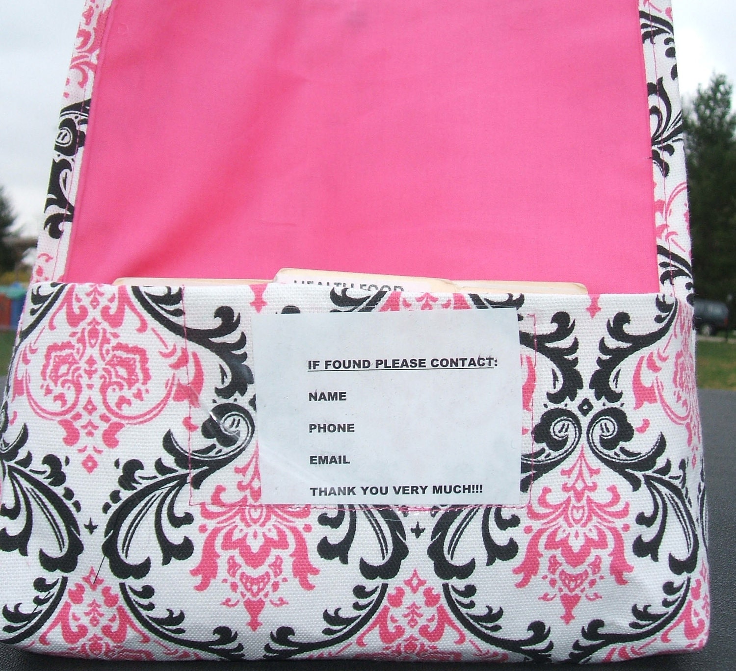 Coupon Organizer Purse Receipt Holder Black and Candy Pink Damask with Pink Lining Duck Canvas Fabric