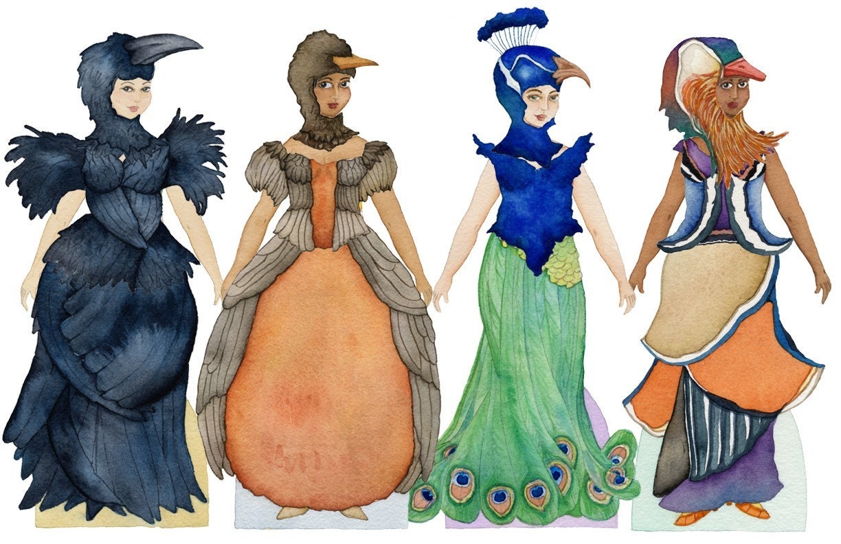 Birds Peacock Crow Raven Robin Duck Magnetic Paper Dolls