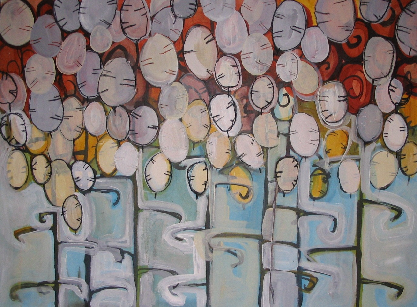 Fortune Trees, acrylic and ink on paper, original artwork