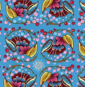 Laminated Cotton Fabric -- Fun Blue Bloom by Anna Maria Horner -- Yardage