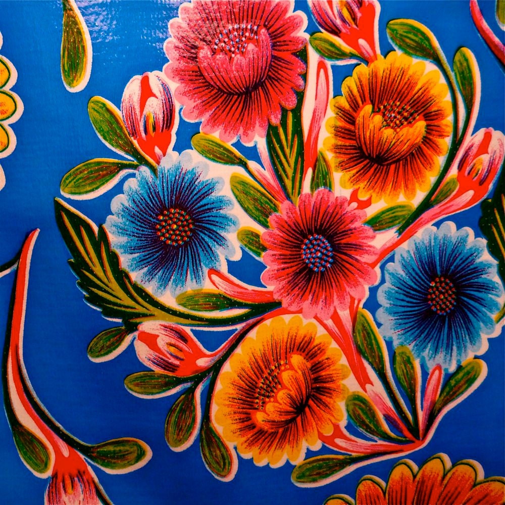 Oilcloth Yardage in Royal Blue Bloom - Oilcloth Addict