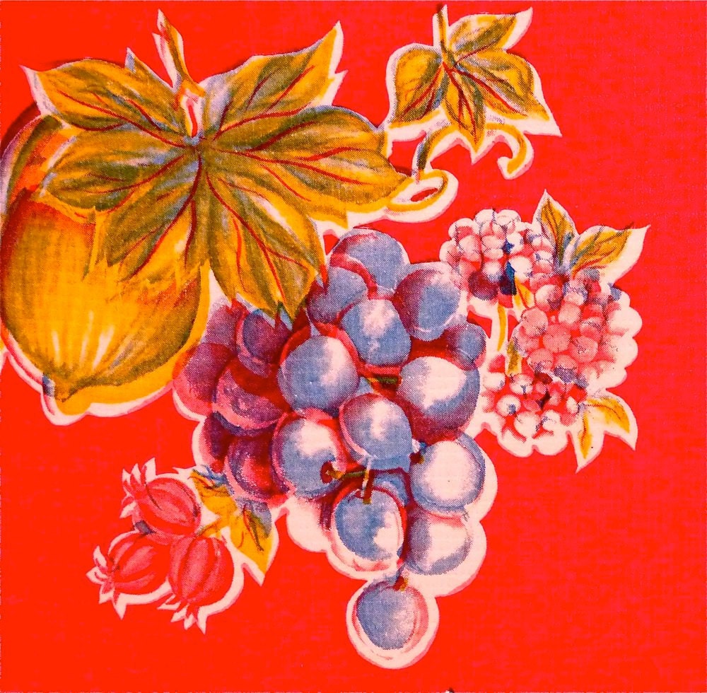 Red Fruity Oilcloth---Apples and Pears---Yardage from Oilcloth Addict