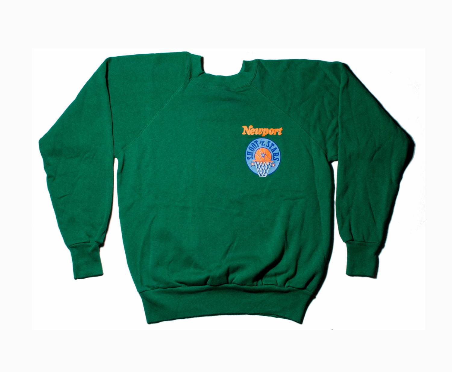 VTG 80's Bright Green Newport Basketball Sweatshirt (Medium / Large) Unisex Long Sleeve Sweater