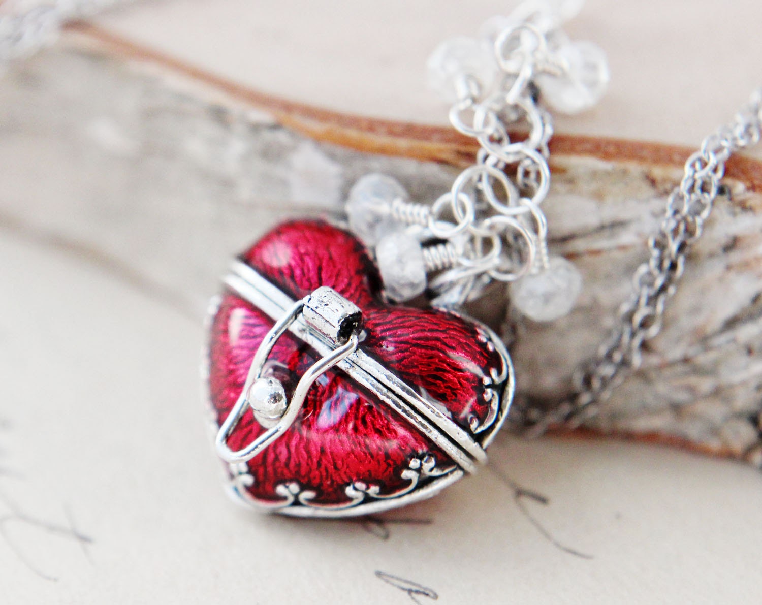 Heart Shaped Box Necklace Locket Sterling Silver Valentines Day Women Love Fashion Valentine