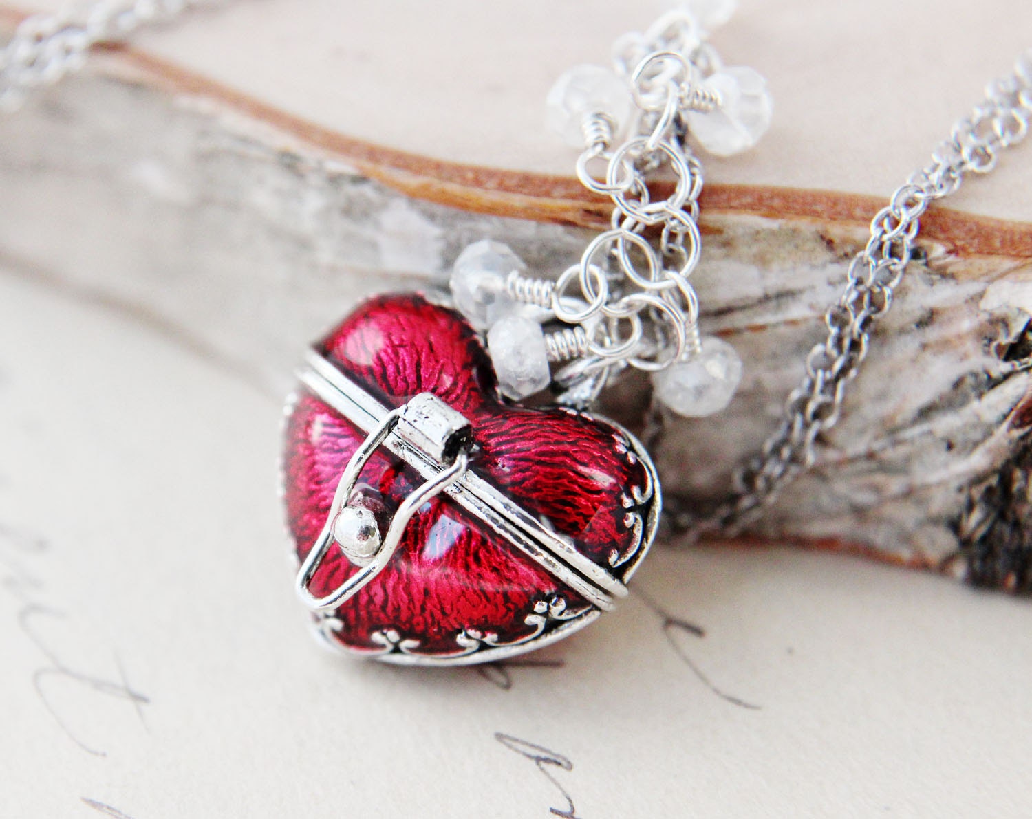 Heart Shaped Box Necklace Locket Sterling Silver Valentines Day Women Love Fashion Valentine