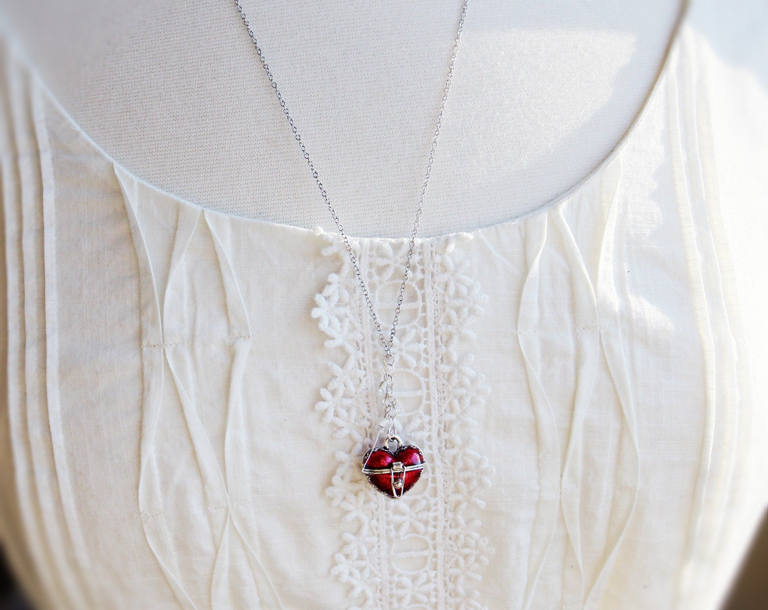 Heart Shaped Box Necklace Locket Sterling Silver Valentines Day Women Love Fashion Valentine