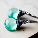 Water Nymph Earrings Teal Quartz Sterling Silver Dangle Wire Wrapped Gray Green Blue Fashion