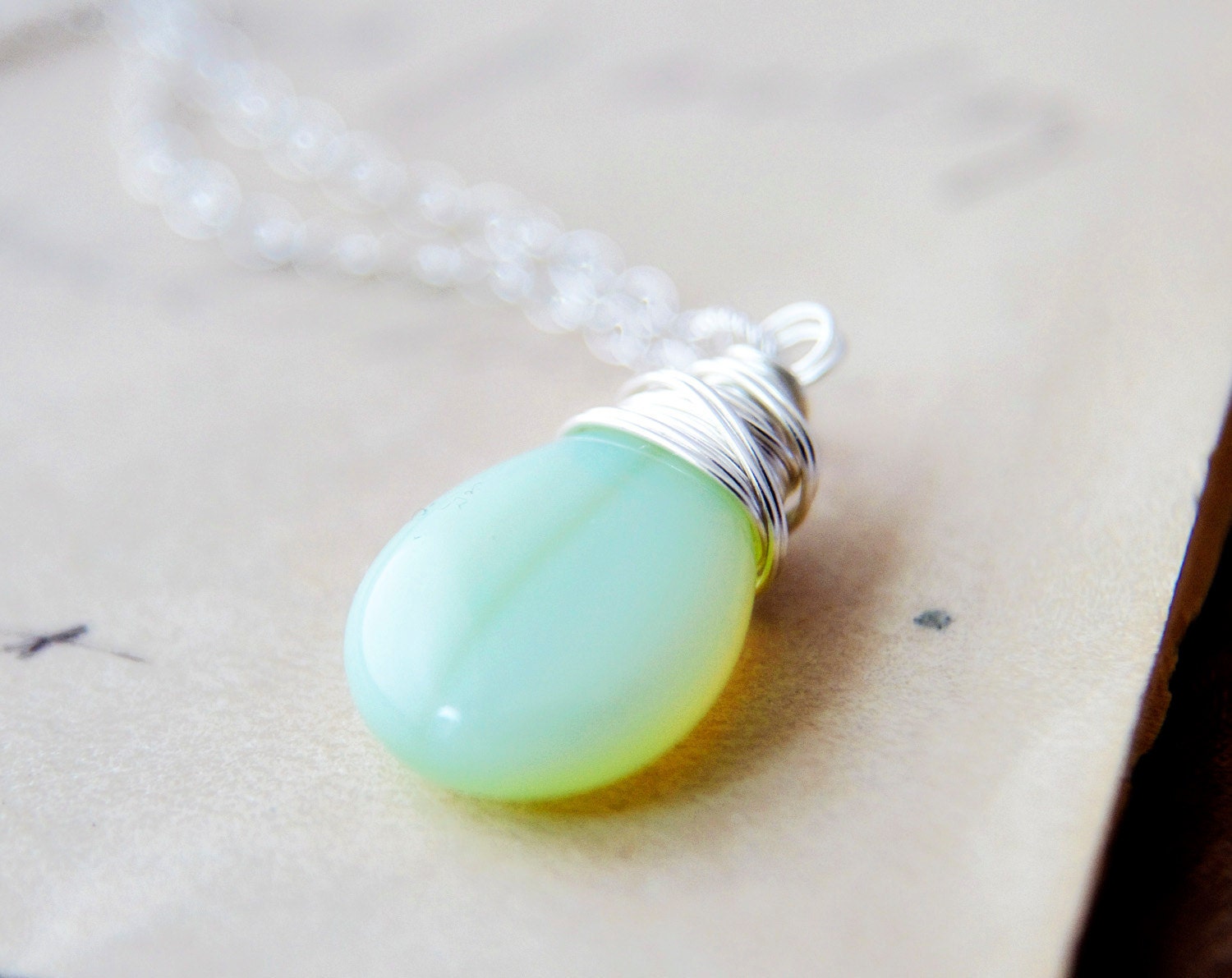 Sea Foam Necklace Glass Pastel Silver Pendant