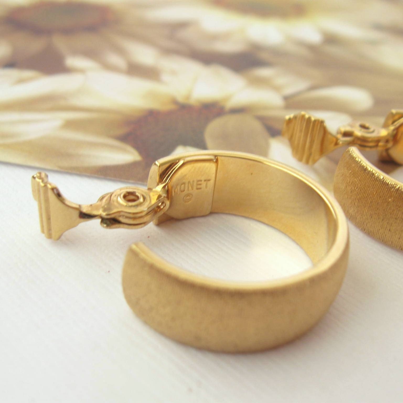 Vintage- Brushed Gold Tone Band - Monet Hoop Earrings