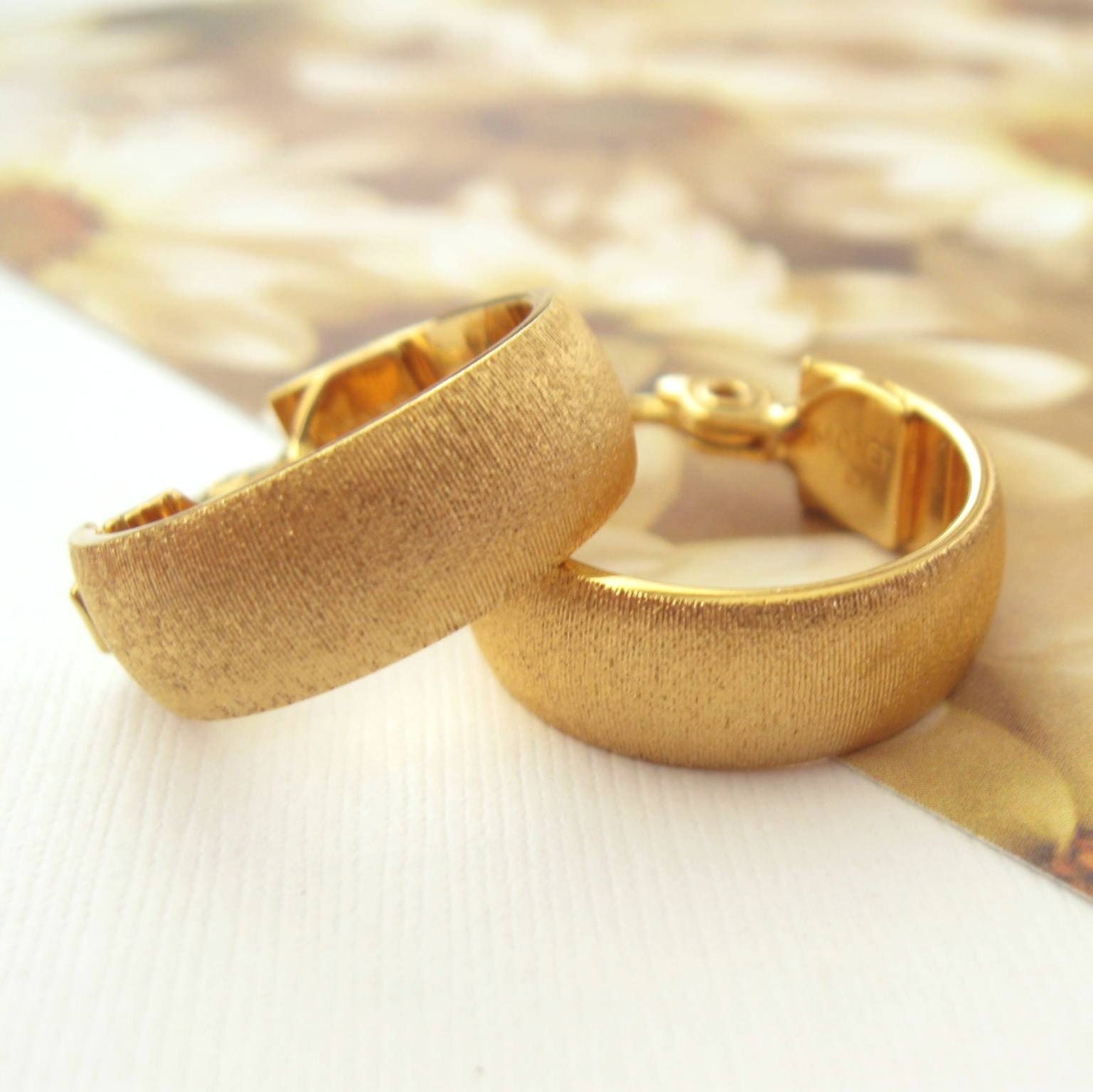 Vintage- Brushed Gold Tone Band - Monet Hoop Earrings