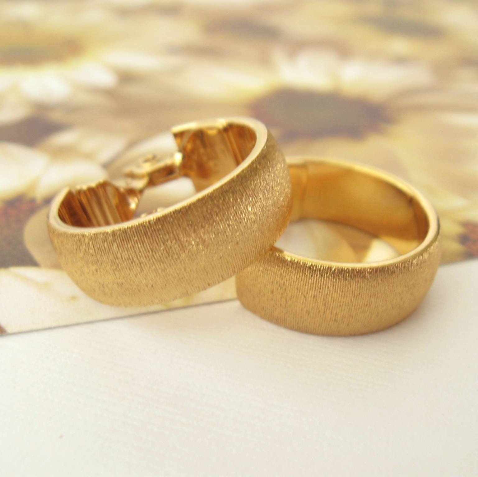 Vintage- Brushed Gold Tone Band - Monet Hoop Earrings