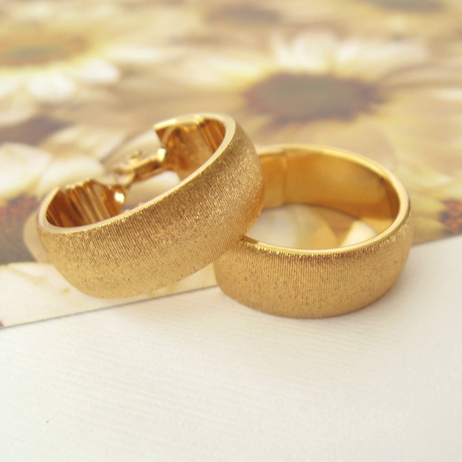 Vintage- Brushed Gold Tone Band - Monet Hoop Earrings