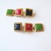 Vintage Liz Claiborne Earrings with Tri Colored Square Dangles - Black - Red - Green