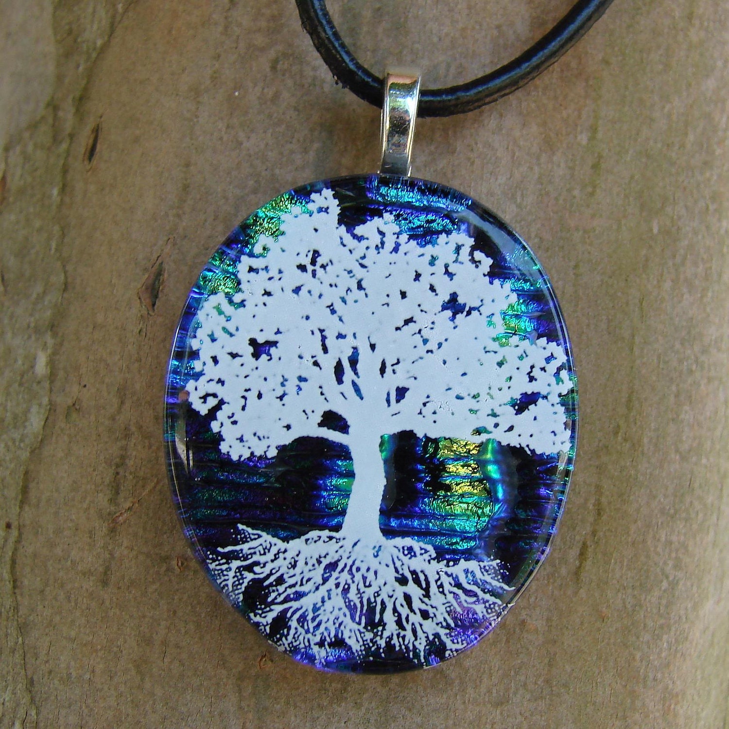 SALE Colorful SkiesTree Of Life Fused Glass Pendant