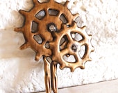 Cogs Gears hair stick Steampunk distressed  Antique Gold- Elegant Machinery