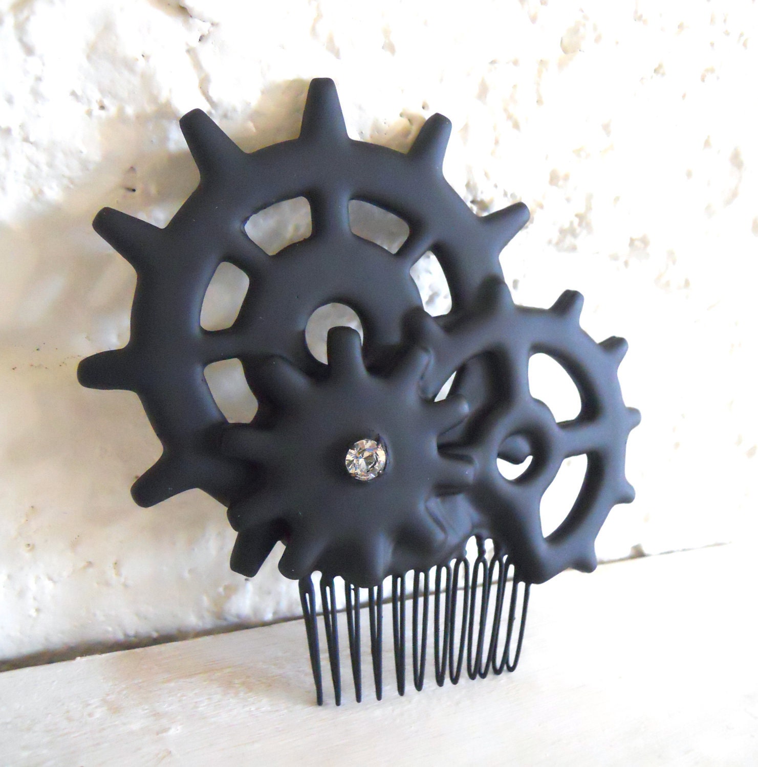 Cogs Gears Steampunk Gothic Hair Comb Black- Elegant Machinery