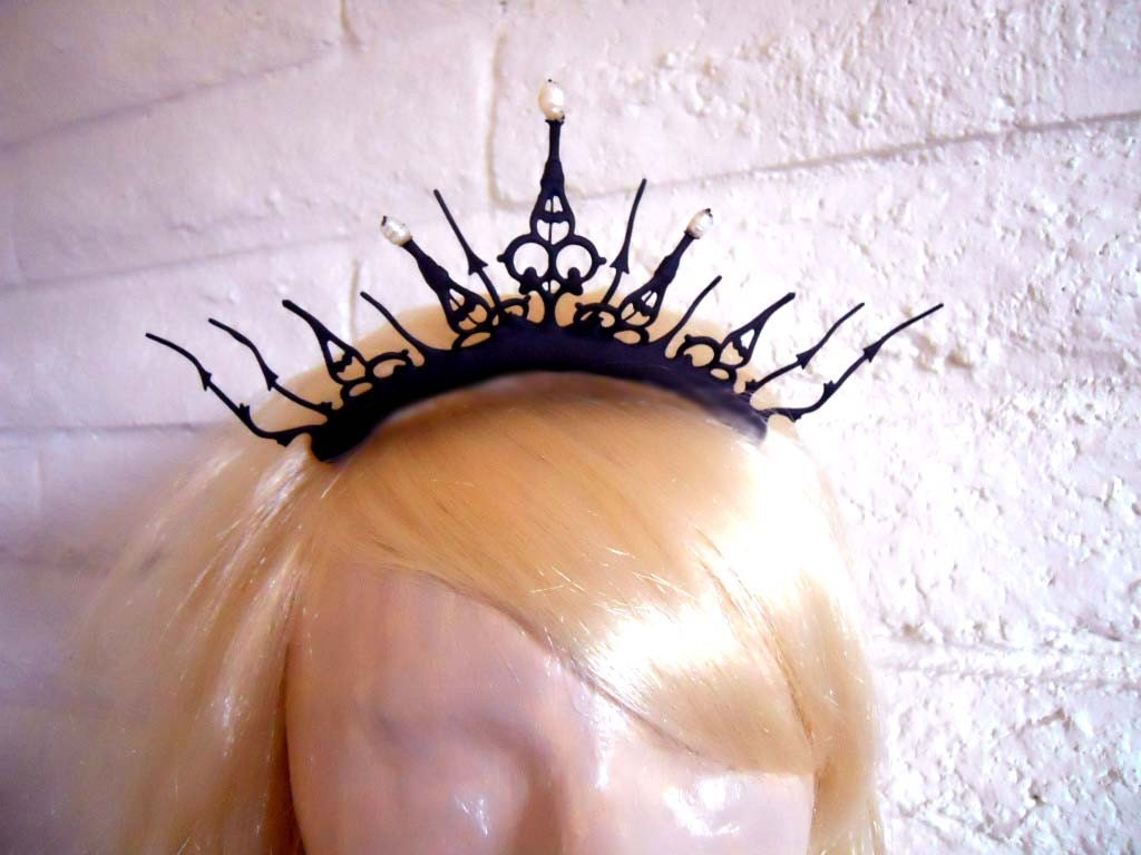 Gothic Tiara with large Fresh Water Baroque Pearls- The Queen of Hearts Royal Whim