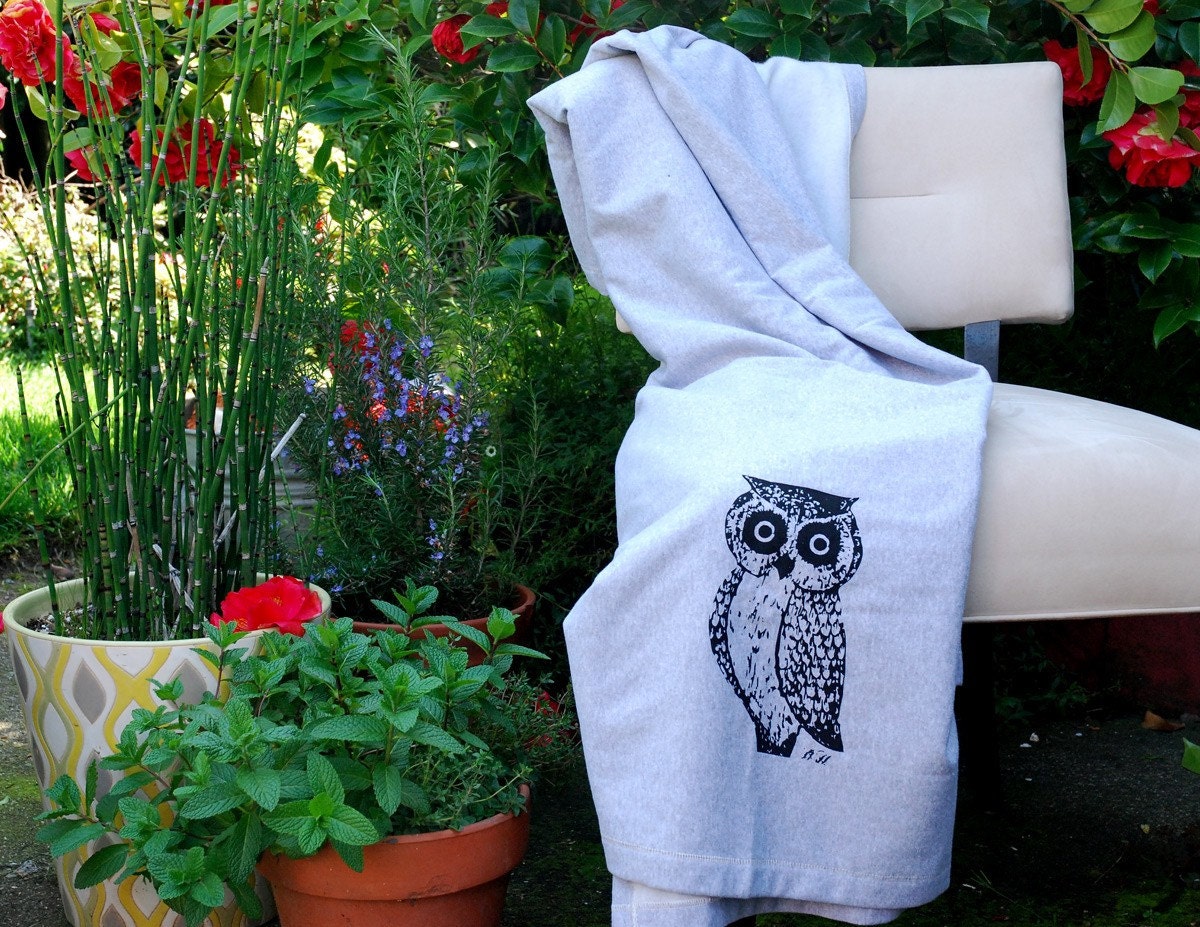 Items similar to Owl Hand Screen Printed Fleece Blanket on Etsy
