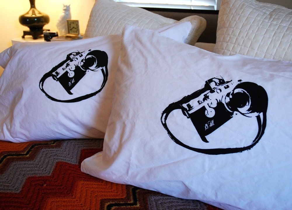 Camera Pillowcase Pair Standard Black on White