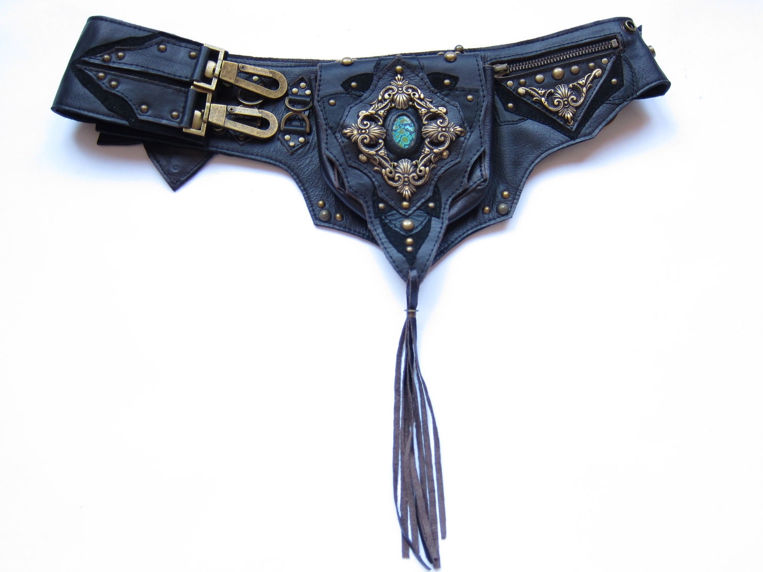 Lotusesque Leather Stone Belt Bag in Black leather