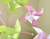 SALE Pinwheel Pink Lime Owls Polkadots Mobile Chandelier