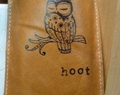 iphone ipod case leather simple sleeve handprinted sleepy owl hoot