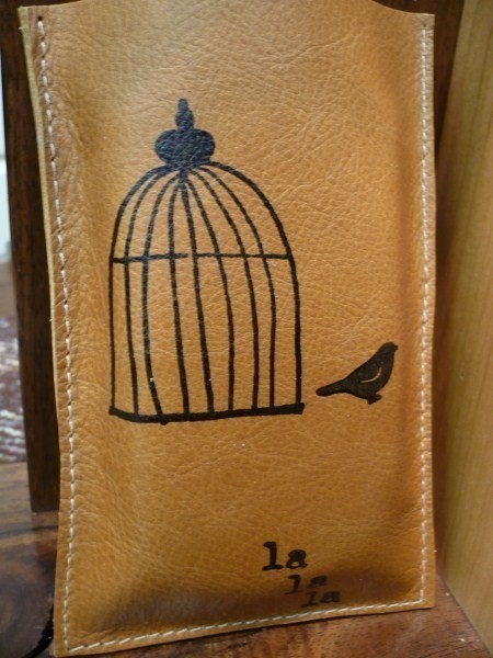 Ipod iphone sleeve leather handprinted