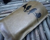 ipod iphone sleeve leather handprinted birds on a branch