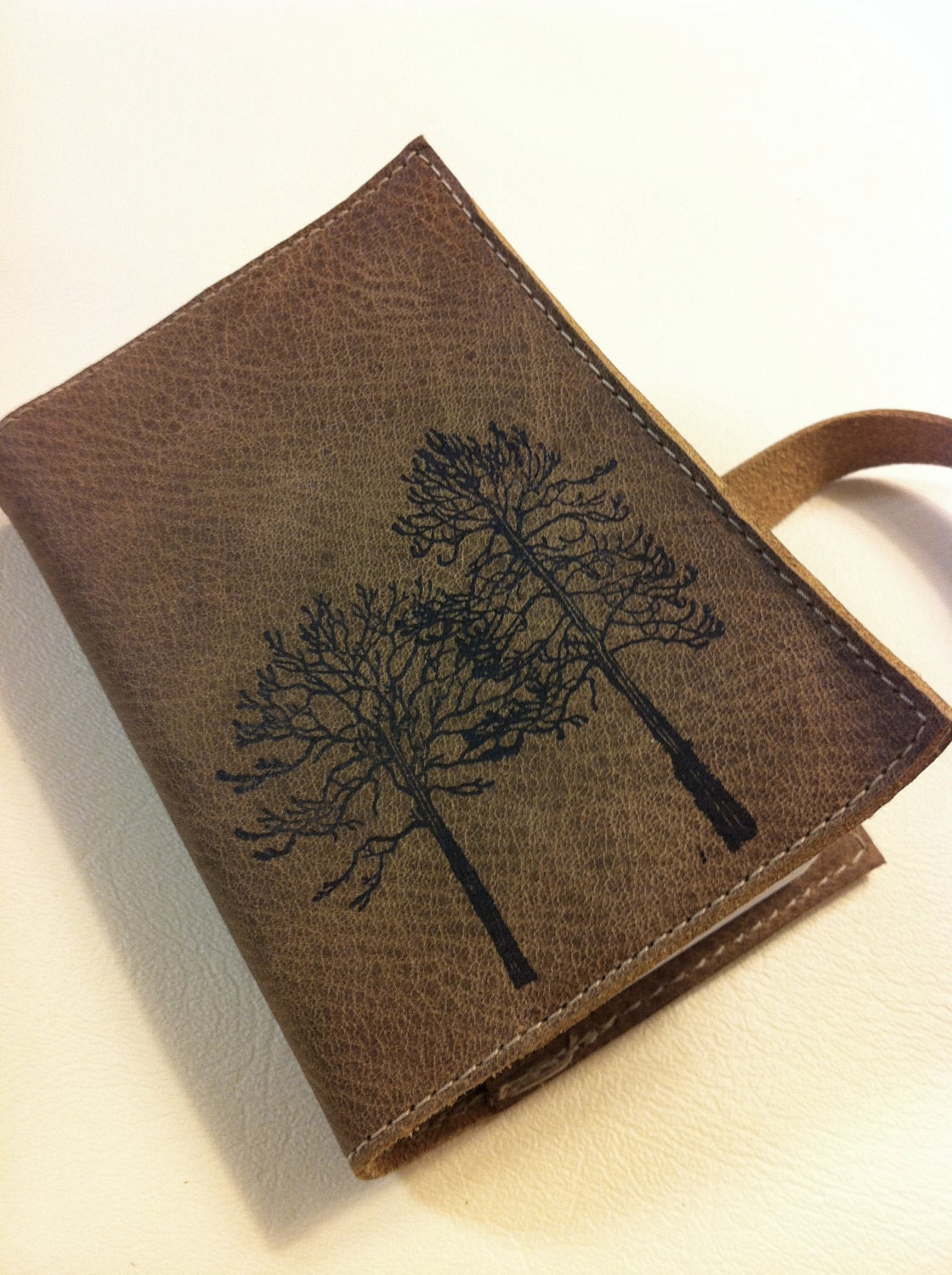 small leather journal handprinted for you custom forest