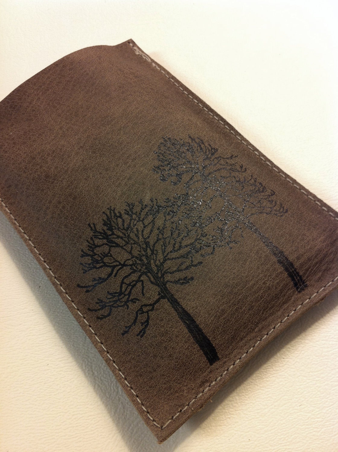 Ipod iphone sleeve leather handprinted forest