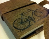 leather journal sketchbook handprinted for you custom bicycle