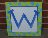 initial canvas art - polka dot border - 12" x 12"