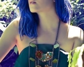 Atlantis Garden - Steampunk Goddess Breastplate Necklace with Enamel Flowers and Watch Gears