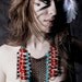 Tribal Necklace Chain Maille  - Warrior Princess Breastplate - Black Chain Maille with Beads in Turquoise and Rusty Red - Ladder Chest Plate
