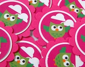 Owl Favor Favor Tags Scalloped Pink Embellishments, DIY Cupcake Toppers Set of 12