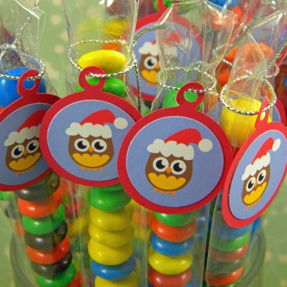 Christmas Owls - Party Favors, Candy Treat Bag, Santa Hats, Set of 12 Il_570xn