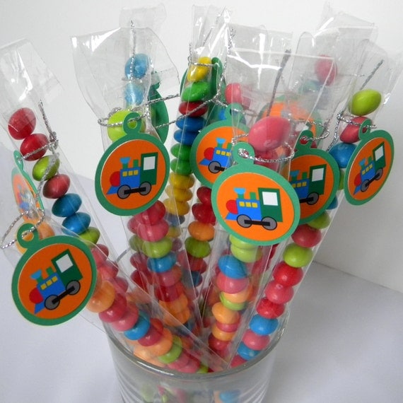 Train Candy Treat Bag Favors, Set of 12, Blue, Green Il_570xn