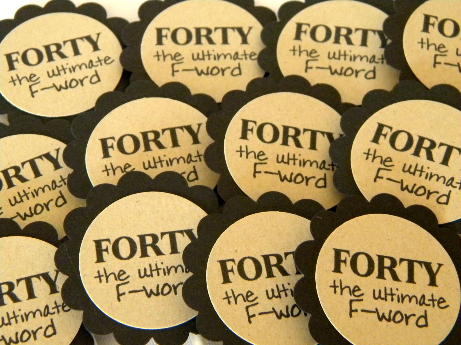 40th Birthday Cupcake Toppers - Forty the Ultimate F Word, Black and Kraft Set of 12 Il_570xn