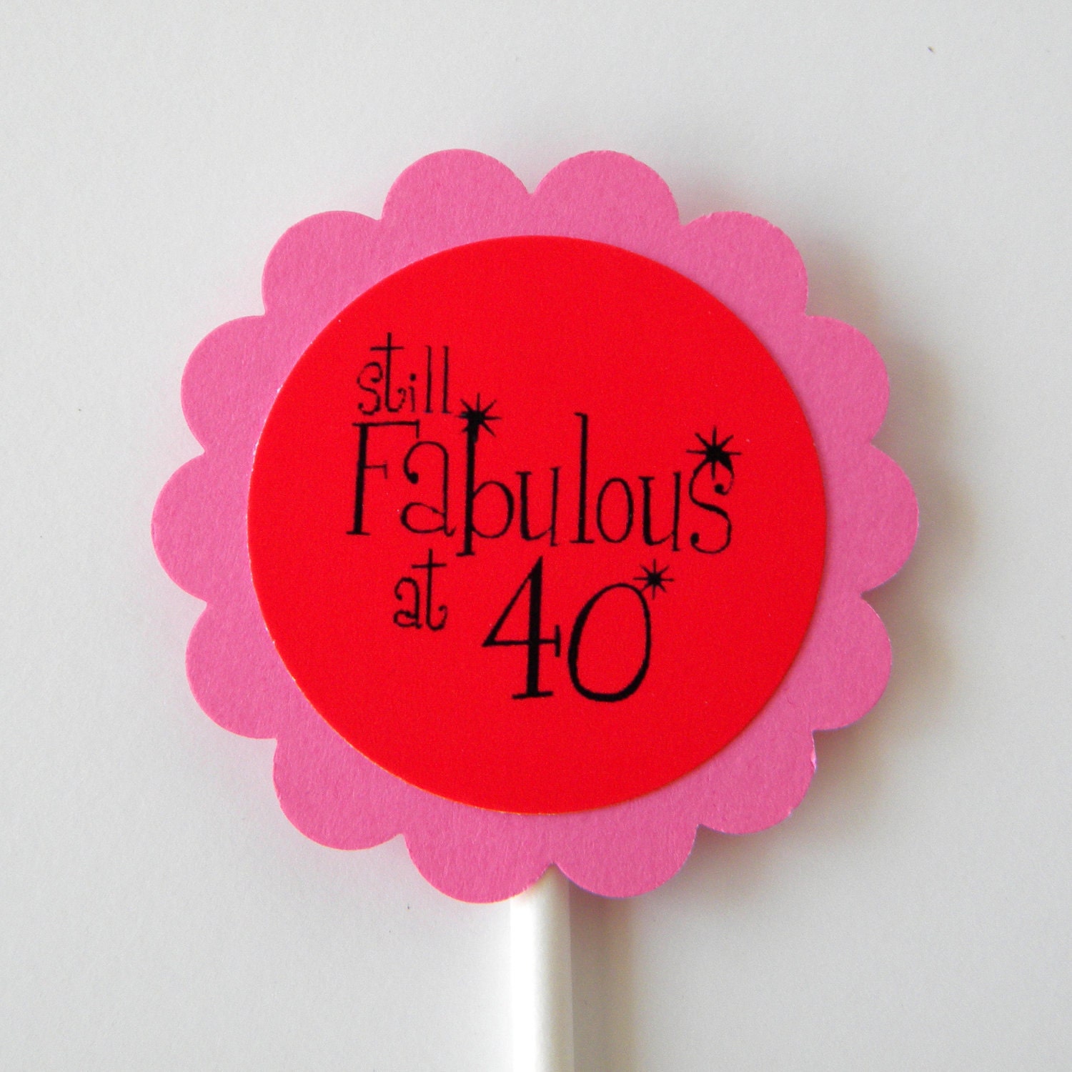 40th Birthday Cupcake Toppers - Still Fabulous at 40, Pink and Red, Set of 12 Il_570xn