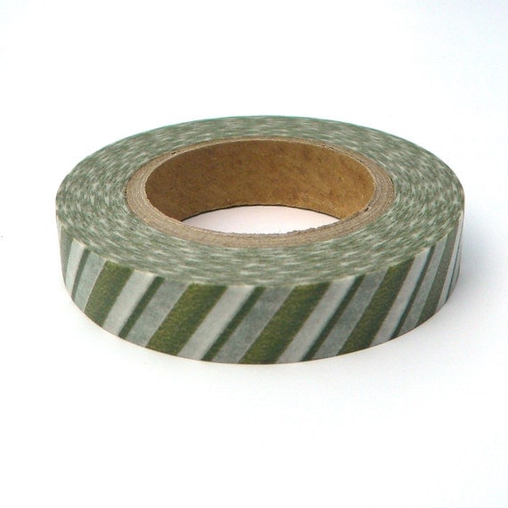 Japanese Washi Green Diagonal Stripes, Masking Tape, Gift, Scrapaholic Collection Il_570xn