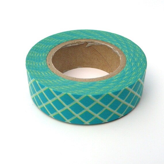 Teal Washi Tape, Japanese Masking, Diagonal Grid, Vitamin Supplement, Mark'sphere Il_570xn