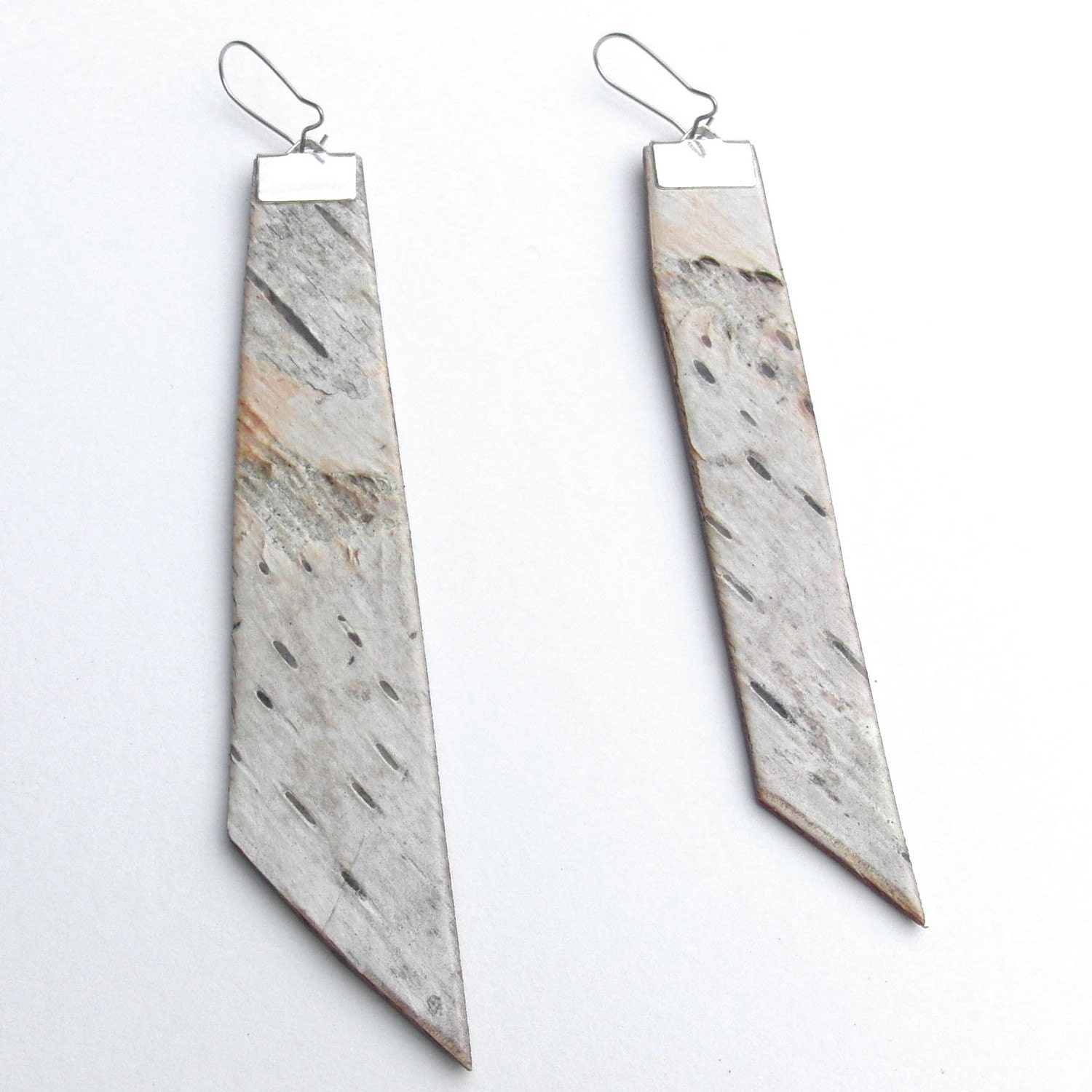 Long birch bark earrings, Wood Spikes