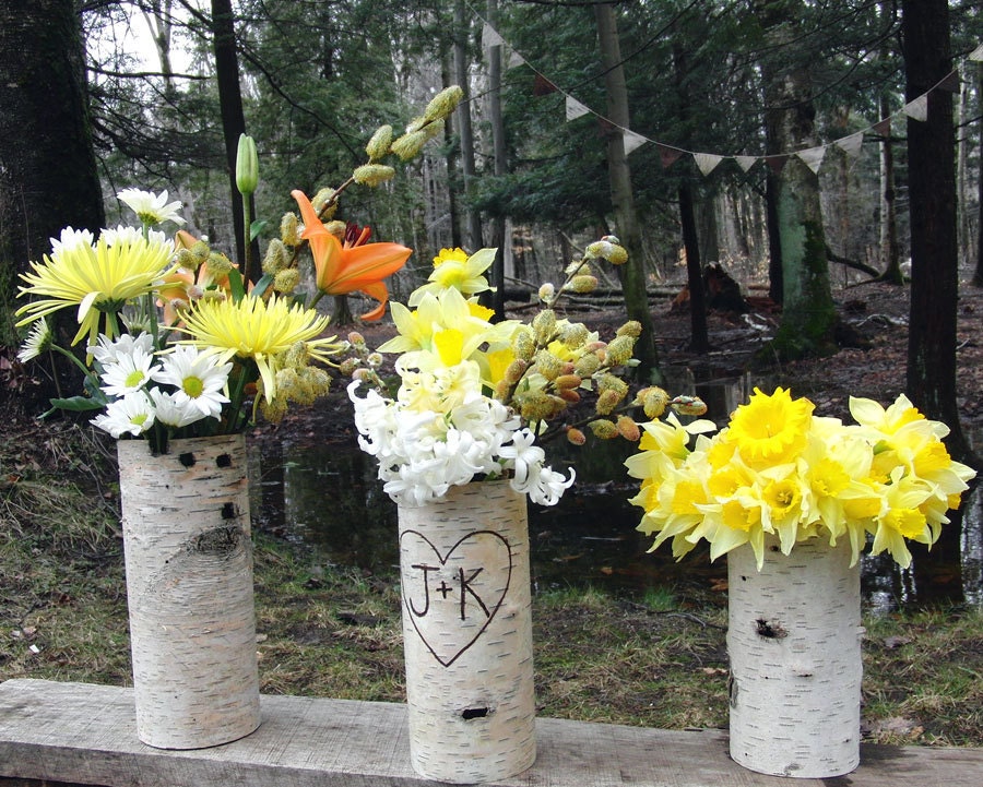 Collection of three large birch bark vases, Natural